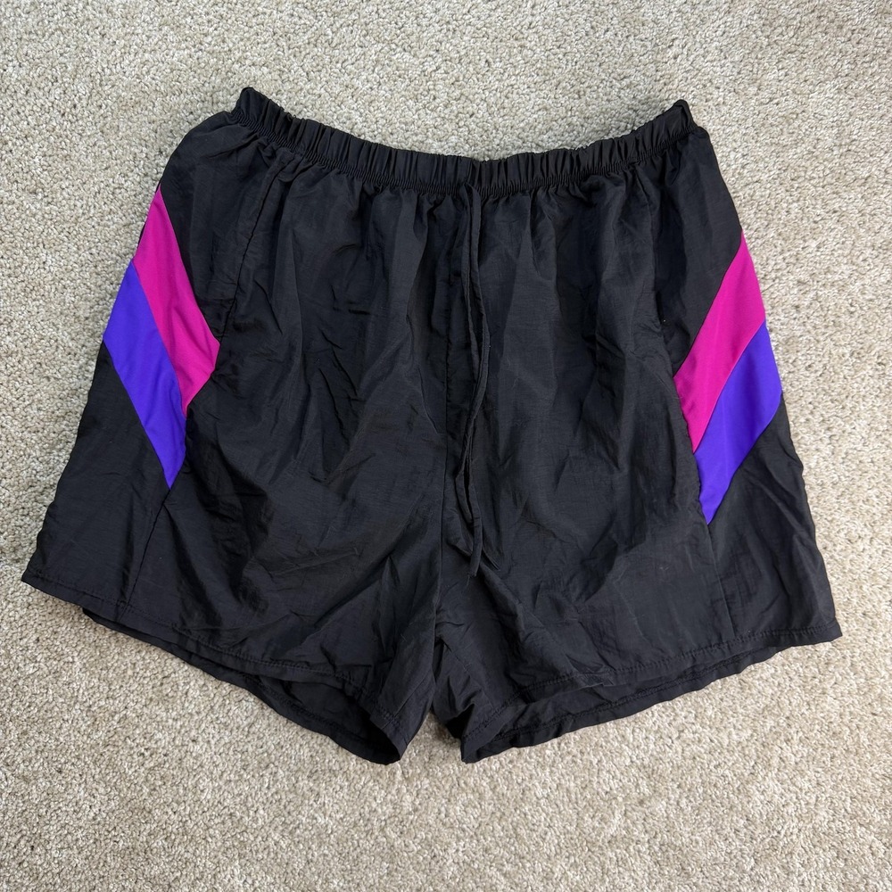Vintage Sunbird Swim Shorts Mens Large Black Pink Colorblock Nylon Trunks Beach